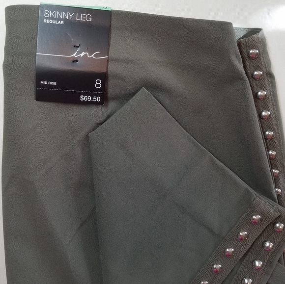 INC Studded Skinny Pull On Pants Olive Gray Beige - Picture 3 of 8